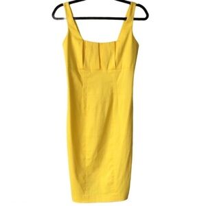 Calvin Klein Yellow Pleated Sheath Midi Dress